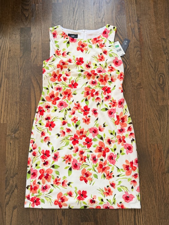 AGB Dresses & Skirts - AGB White Floral Sheath Dress with Pink & Coral Blooms